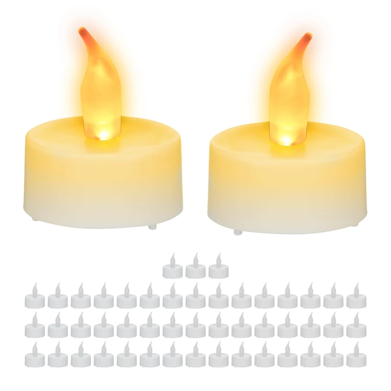 Relaxdays LED Tea Lights, Set of 50, Round Faux, HxD: 4.5 x 3.5 cm, Electric, Flameless Candles, White