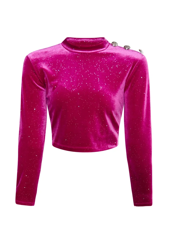 CHANI Women's Velvet Shirt with Glitter, Pink, S