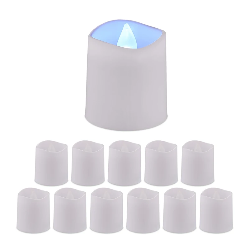 Relaxdays LED, Set of 12, Cold White Faux Candles, HxWxD: 4.5 x 4 x 4 cm, Electric, Flameless Tea Lights