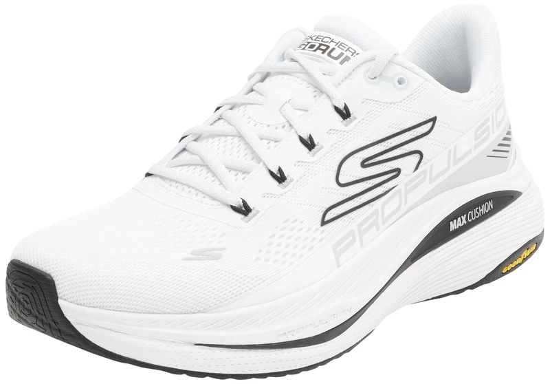Skechers Men's Max Cushioning Propulsion Sneaker, White and Black Textile/Synthetic, 8.5 UK