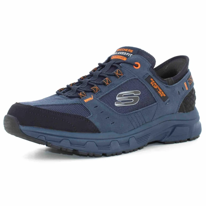 Skechers Men's Oak Canyon Consistent Winner Trekking Low Cut Shoes, Navy Leather/Textile/Orange Trim, 7.5 UK