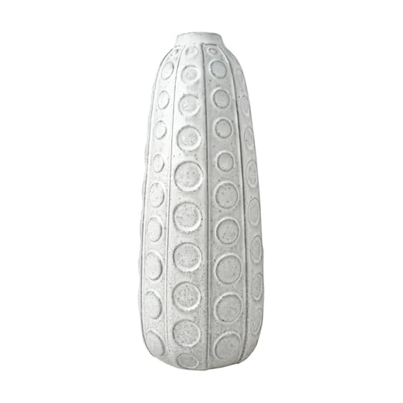 Mikasa White Embossed Dot Textured Ceramic Vase, 6.1x6.1x15.35 Inch