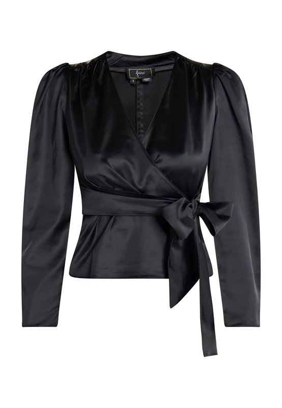 LYNNEA Women's Wrap Blouse, Black, XS