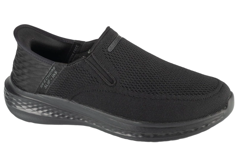 Skechers Men's Slade Deacon Slip-On Sneakers, Black Knitted Mesh, 9 UK
