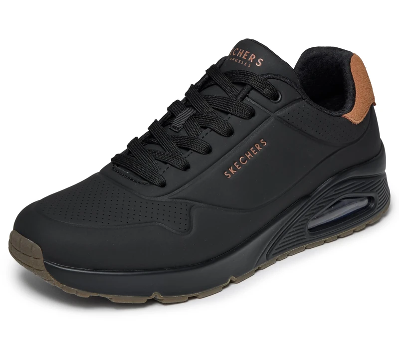 Skechers Men's Uno Suited On Air Sneaker, Black Durabuck/Chestnut Suede/Mesh Trim, 8 UK