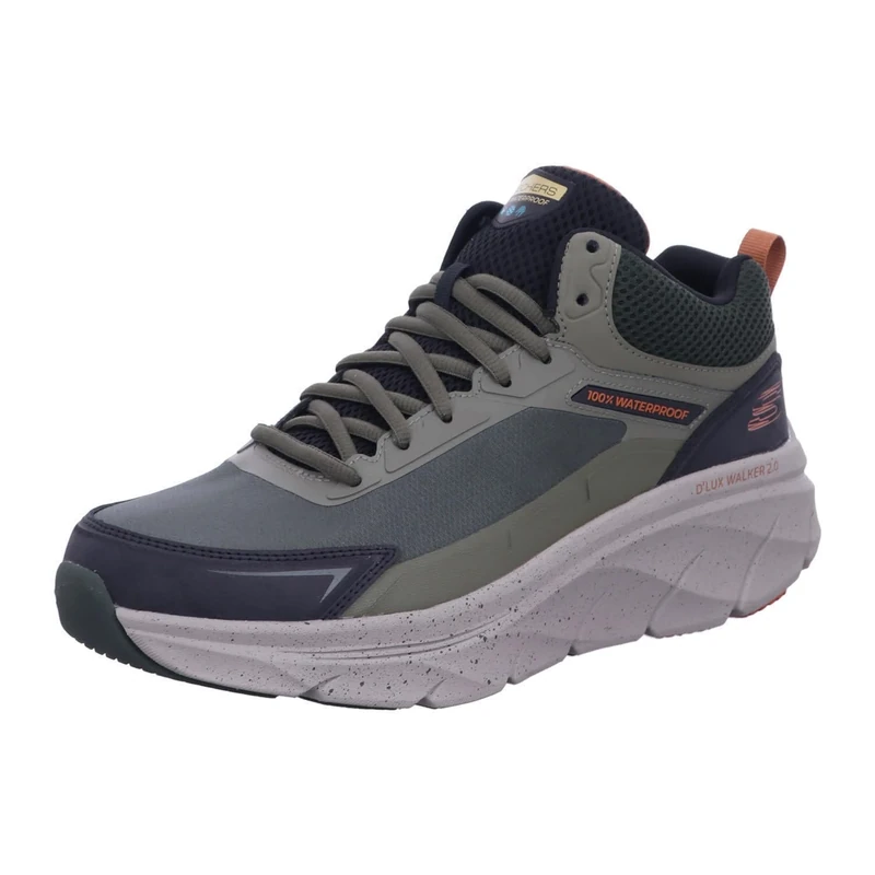 Skechers Men's D'Lux Walker 2.0 Grailo Sneaker, Olive Cow Leather/Mesh/TPU/Orange Trim, 11 UK