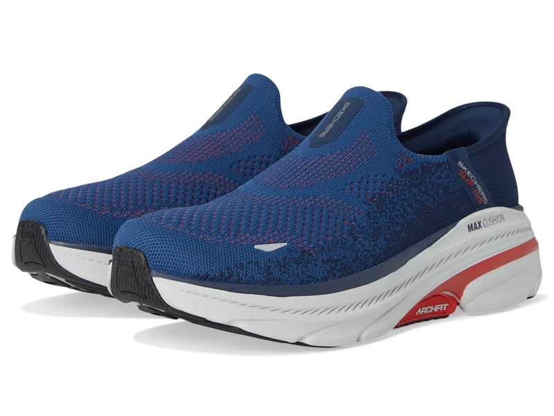 Skechers Men's Max Cushioning Arch Fit 2.0 Fortuitous 2.0 Slip-On Sneakers, Navy and Red Textile, 13 UK