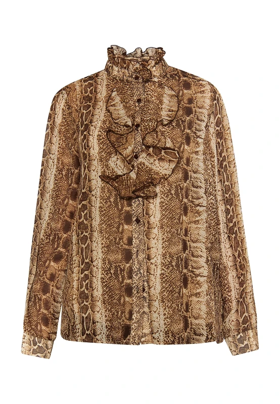 FRAULLY Women's Blouse, Brown/Beige, S
