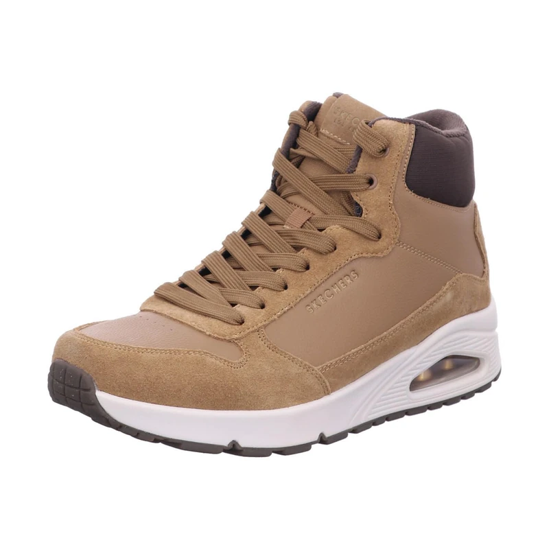 Skechers Mens Uno Stacre Mid Sneaker, Wheat Suede Duraleather Mesh, 8 UK