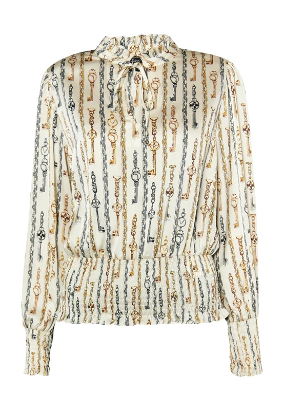 IMANE Women's Blouse, Wool White, Multi-Coloured, Large