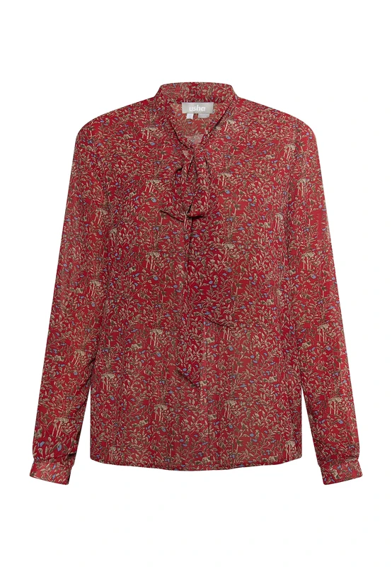 SANIKA Women's Tie Blouse, Red Multi-Coloured, XL - Image 1