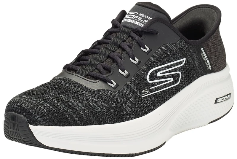 Skechers Men's Go Run Elevate 2.0 Steady Motion Slip-On Sneakers, Black and White Textile, 12 UK