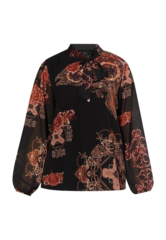 IMANE Women's Blouse with Baroque Print, Black Orange Multicoloured, S