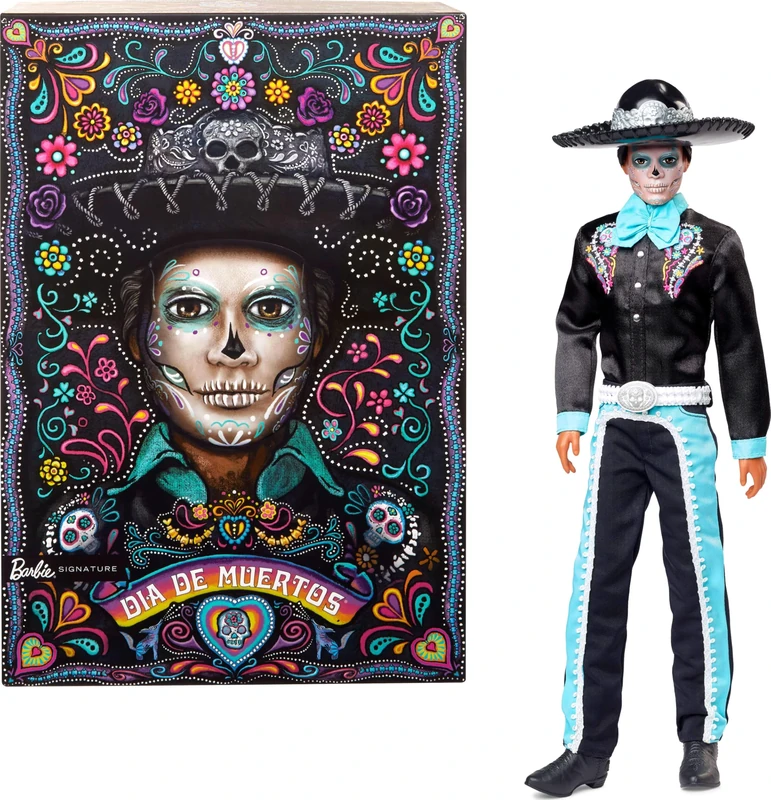 Barbie Signature Doll, 2024 Día De Muertos Ken Collectible in Black Suit with Sky Blue Accents, Hat and Belt Accessories, HRM73