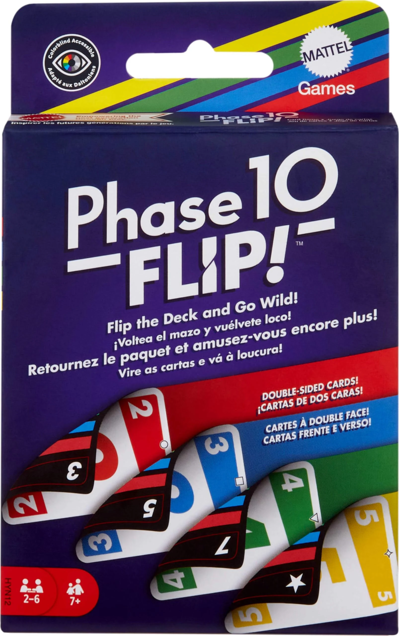 Mattel Games Phase 10 Flip Card Game, Family Card Game with Double-sided Cards, Includes Special Color-Based Phases for 2-6 Players, HYN12