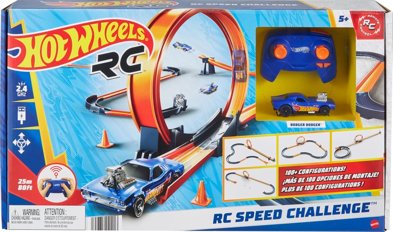 Hot Wheels Toy Car RC Set with 1:64 Scale Remote-Control Vehicle & 30+ Pieces of Race Track to Create Multiple Configurations, HXX45