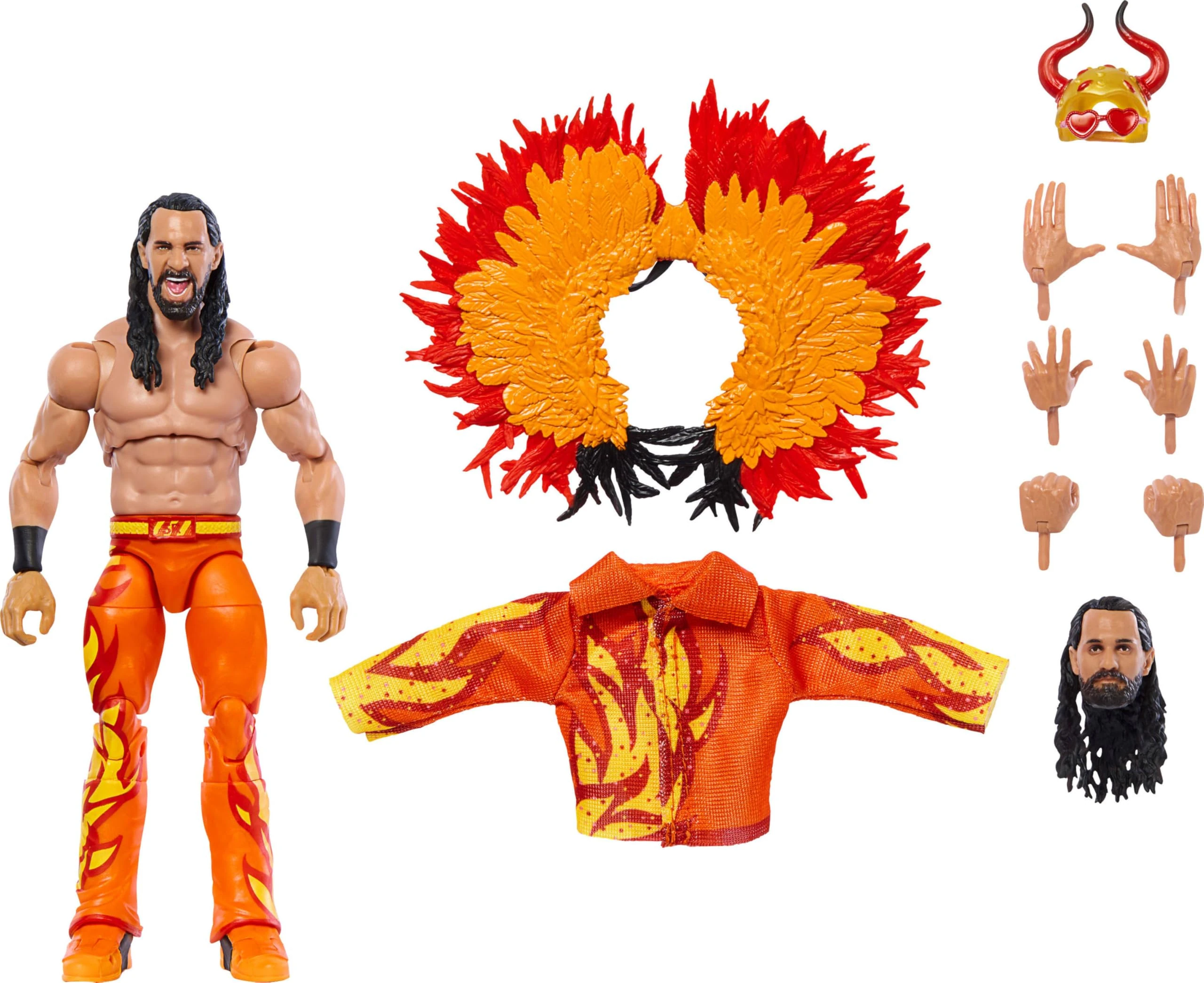 Mattel WWE Ultimate Edition Action Figure Seth Rollins Fan TakeOver Collectible with Interchangeable Accessories, Extra Heads & Swappable Hands, HVV71