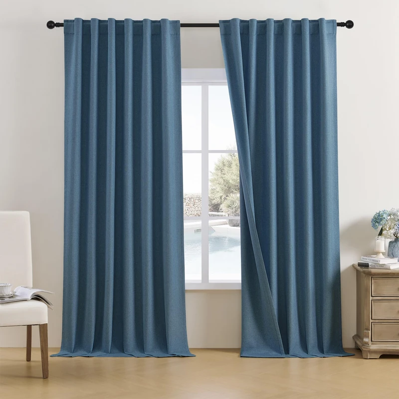 DUALIFE 96 Inch Blackout Curtains - Back Tab Rod Pocket Thermal Insulated Sun Block Out Bedroom Curtains Boho Decor Window Covering Drapes for Hall Living Room W52 x L96,2 Pcs, Classic Blue