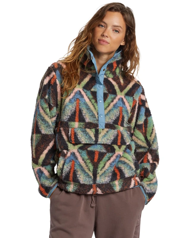 Billabong Mock Neck Fleece Switchback Pullover Women Black S