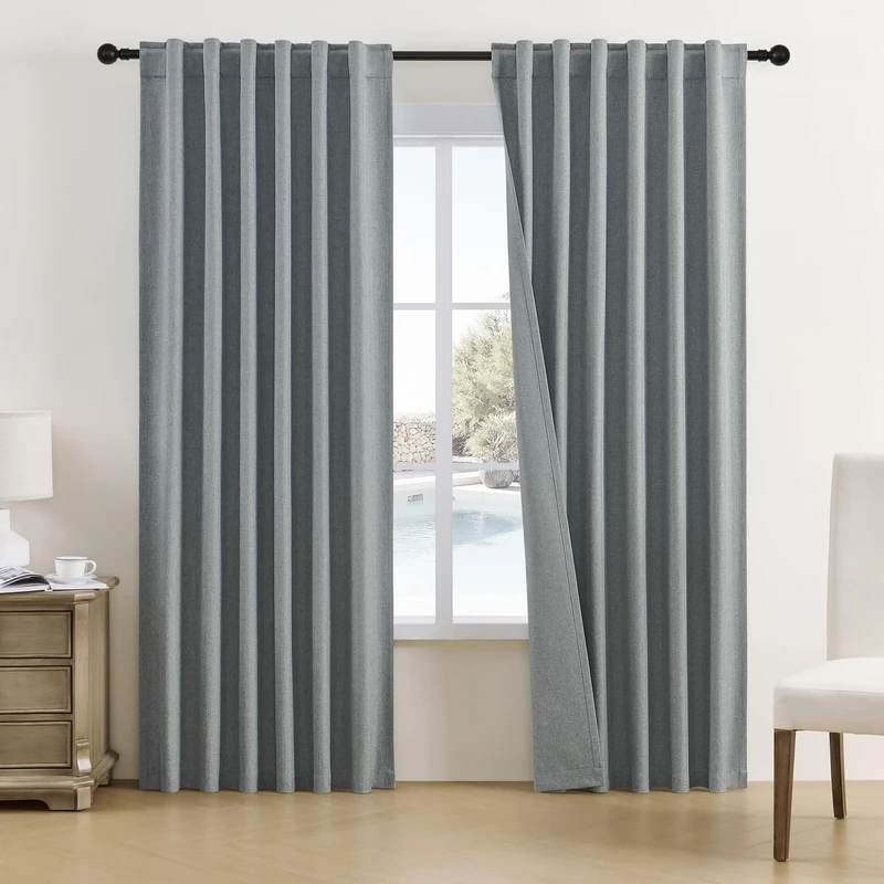 DUALIFE Dark Grey Curtains 84 Inch Length for Bedroom-Back Tab and Rod Pocket Room Darkening Full Shading Curtains for Living Room(2Pcs,50 Wide by 84 Long,Back Tab/Rod Pocket/Hook Belt)