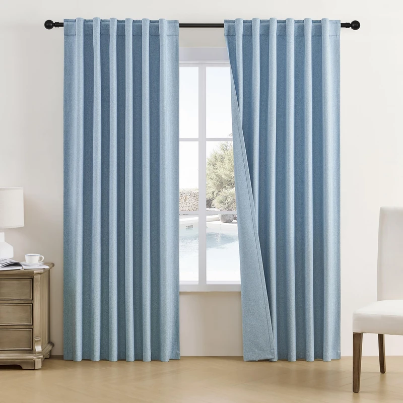 DUALIFE Back Tab Curtains 90 Inches Long for Bedroom 2 Panels Set Thermal Insulated Room Darkening Window Curtain Drapes/Panels for Living Room Boys Rod Pocket 50W x 90L Inch Dusty Stone Blue