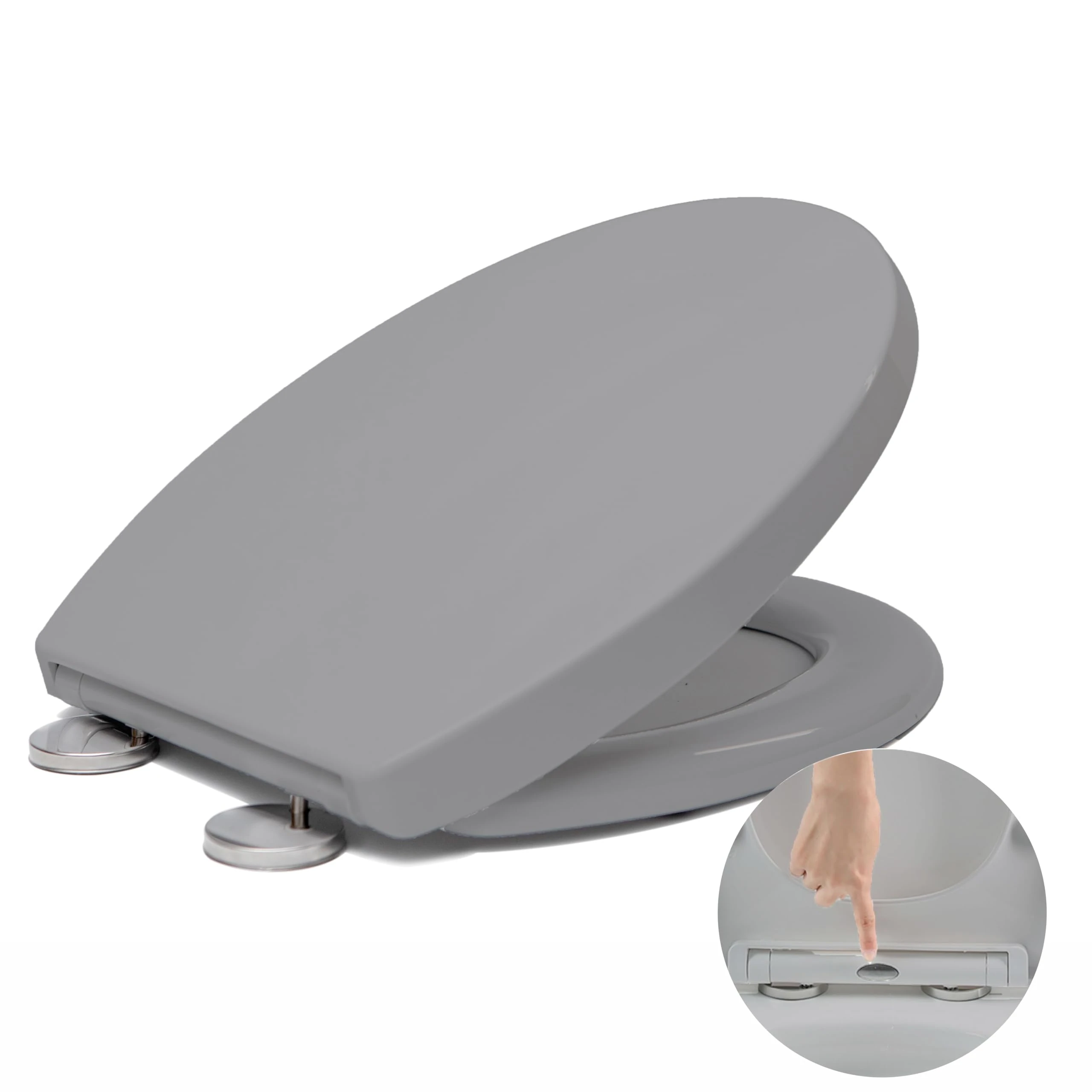 Toilet Seat Soft Close, Soft Close Toilet Seat with Quick Release for Easy Clean, Standard Loo Toilet Seats O Shape, Simple Top Fixing, Universal Toilet Seat, Grey
