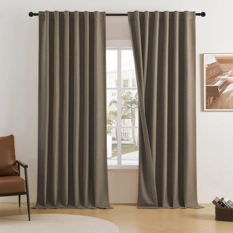 Blackout Curtains 108 Inch Extra Long Thermal Insulated Window Treatment Panels Room Darkening Blackout Drapes for Living Room Back Tab/Rod Pocket 50 x108 Inch,Chocolate Brown,2 Panels 9ft Tall