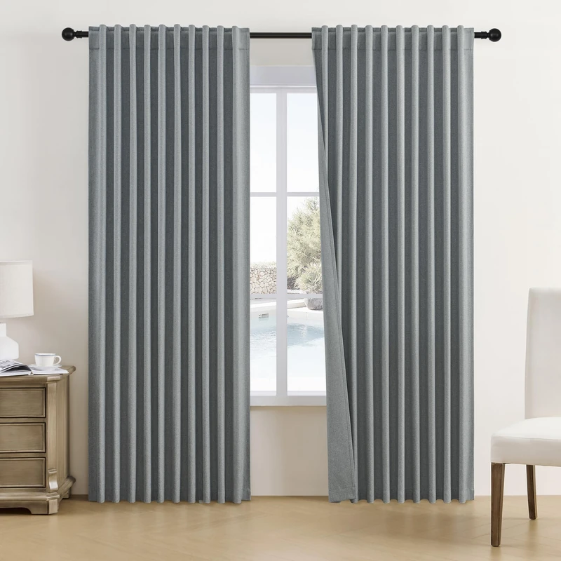 DUALIFE Dark Grey Curtains 96 Inch Length - Back Tab Pocket Pleated Room Darkening Curtains for Bedroom Living Room,Dining Room,Patio Sliding Glass Door Curtain Drapes(84W x 96L, 2 Panels)