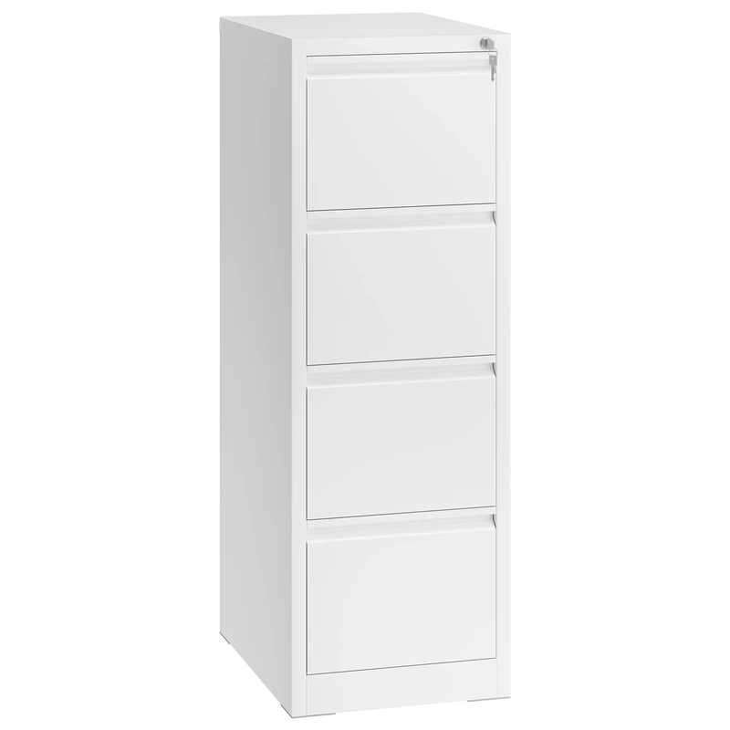 YITAHOME Filing Cabinet with 4 Lockable Drawers, Anti-tipping Rolling Filing Cabinet with Wheel for Home Office, Under Desk File Storage Cabinets for Letter/Legal/A4 Size, White, 62 x 45 x 133cm