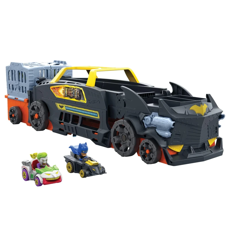 Hot Wheels Toy Car & Track, RacerVerse Batman’s Escape Chase Vehicle Transforms into 3-Lane Raceway with 1 Die-Cast Batman & 1 Joker, HXN21