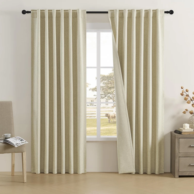 DUALIFE Blackout Curtains 90 Inch Long 2 Panels Set Back Tab Loop Rod Pocket Pinch Pleated Thermal Insulated Room Darkening Curtains for Living Room 50 x 90 Inch Chartreuse Oatmeal