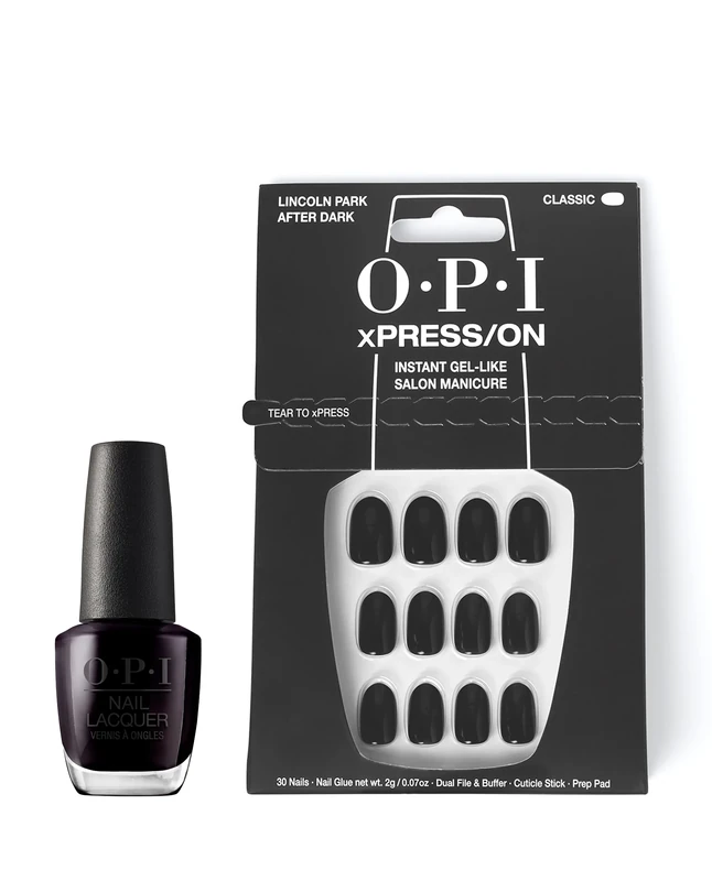 OPI xPRESS/ON Press On Nails & Cuticle Oil, 30 Pcs Reusable False Nails with up to 14 Days of Wear, Deeply Nourishing Cuticle Oil, Gel-Like Salon Manicure, Lincoln Park After Dark Purple Nail Polish