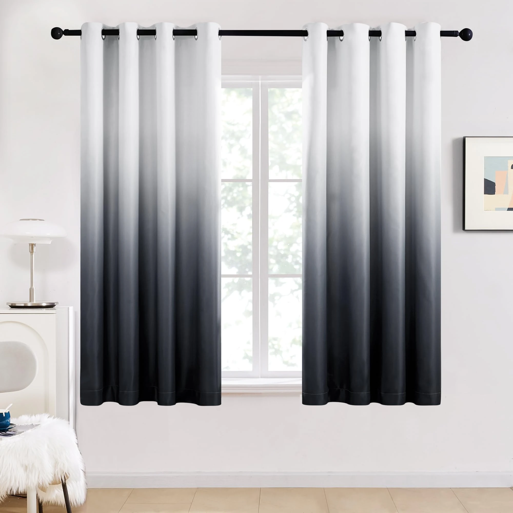 Deconovo Blackout Curtains for Living Room Thermal Insulated Eyelet Curtains for Kitchen 46 x 54 Inch Black and White 2 Panels
