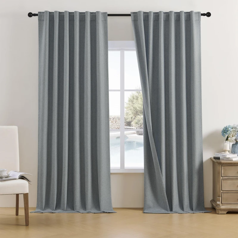 DUALIFE Blackout Linen Curtains 108 Inch Long Window Treatments Blinds Thermal Insulated Drapes Rod Pocket/Back Tab Curtains Home D閏or for Living Room 2 Panels, Charcoal Gray, 52 x 108 Inch 9 FT Tall