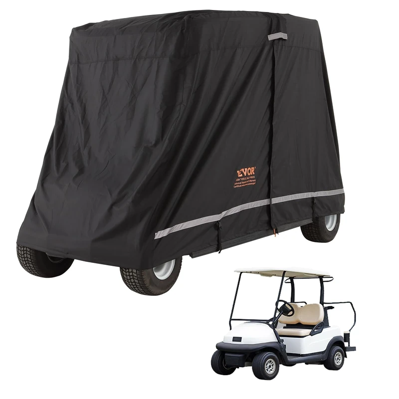 VEVOR 2+2 Passenger Golf Cart Cover, 600D Polyester Full Cover, Suitable for 2+2 Seats Golf Carts, Waterproof, Sunproof, and Dustproof Outdoor Golf Cart Cover with Three Zipper Doors, Black