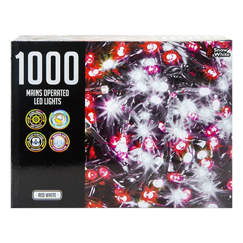 Red & White Multi Function Mains Operated 1000 LED Lights, 500 cm (1 Box of 1000) - Vibrant Decorative Strings, Perfect for Holidays, Events, Festivals, & Home Decor - Image 1