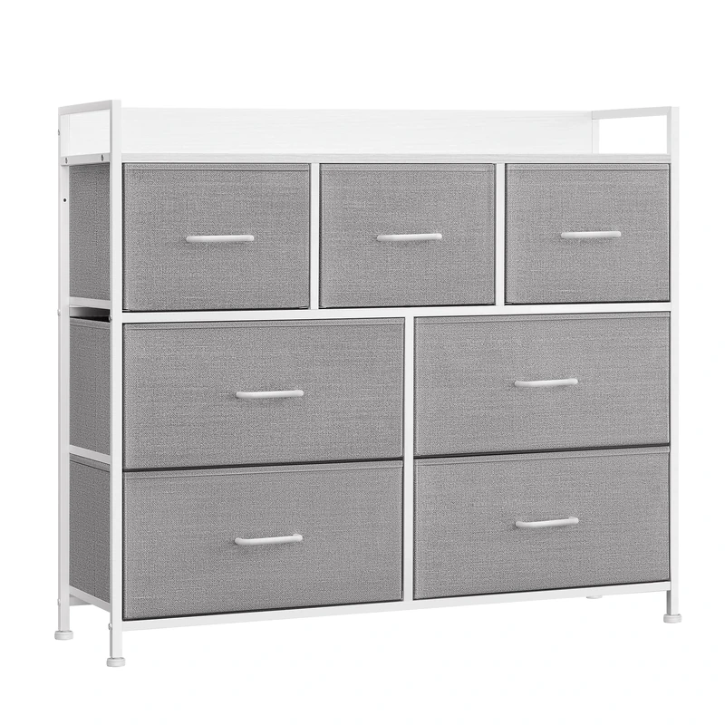SONGMICS Chest of Drawers, Bedroom Cabinet, 7 Fabric Drawers with Handles, Metal Frame, Dove Grey and Cloud White LTS523L10