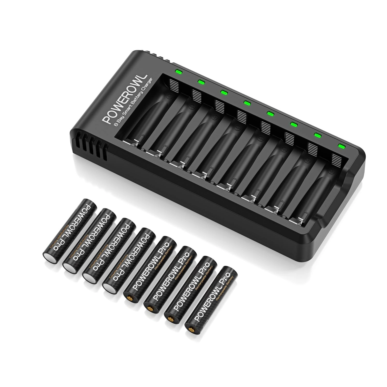 POWEROWL Pro AAA Rechargeable Batteries with Charger, 8 Pack of 1100mAh Ni-MH Triple A Batteries