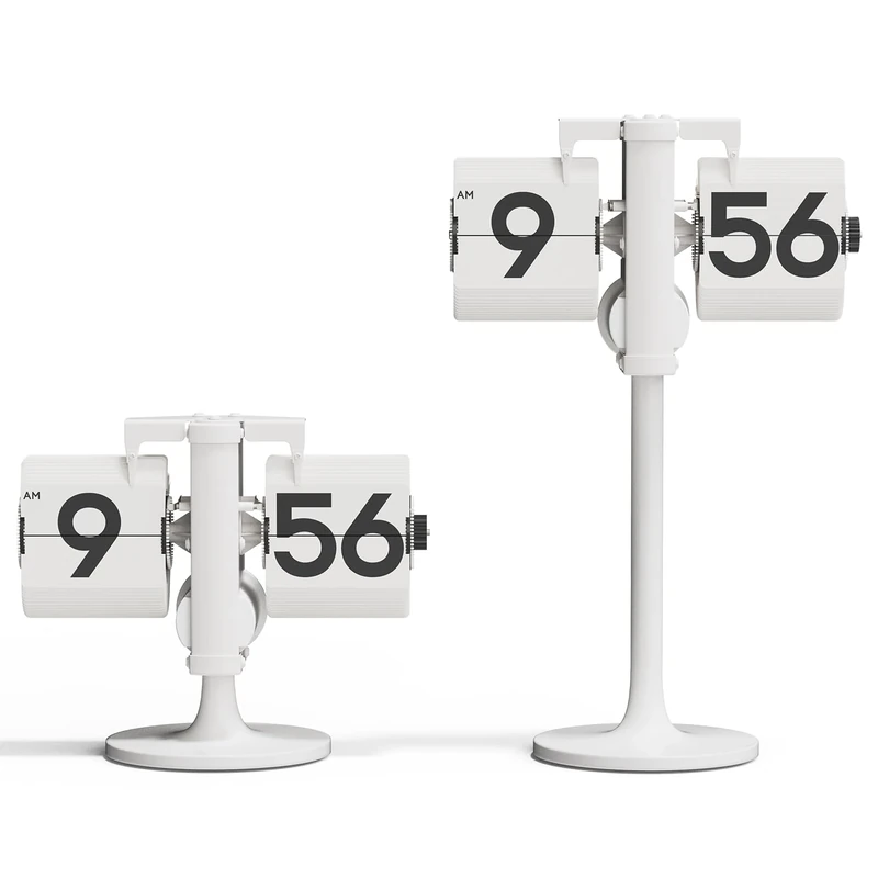 mooas Standing Height Adjustable Flip Desk Clock (White), Retro Vintage Analog Design Flip Clock Standing Clock Battery Operated, for Home Living Room Office School Hotel