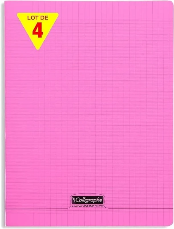 Calligraphe 18381CPack Pack of 4 Pink Stapled Notebooks (Clairefontaine Brand) 24x32 cm - 192 Seyes Ruled Pages - 90 g White Paper - Transparent Polypro Cover