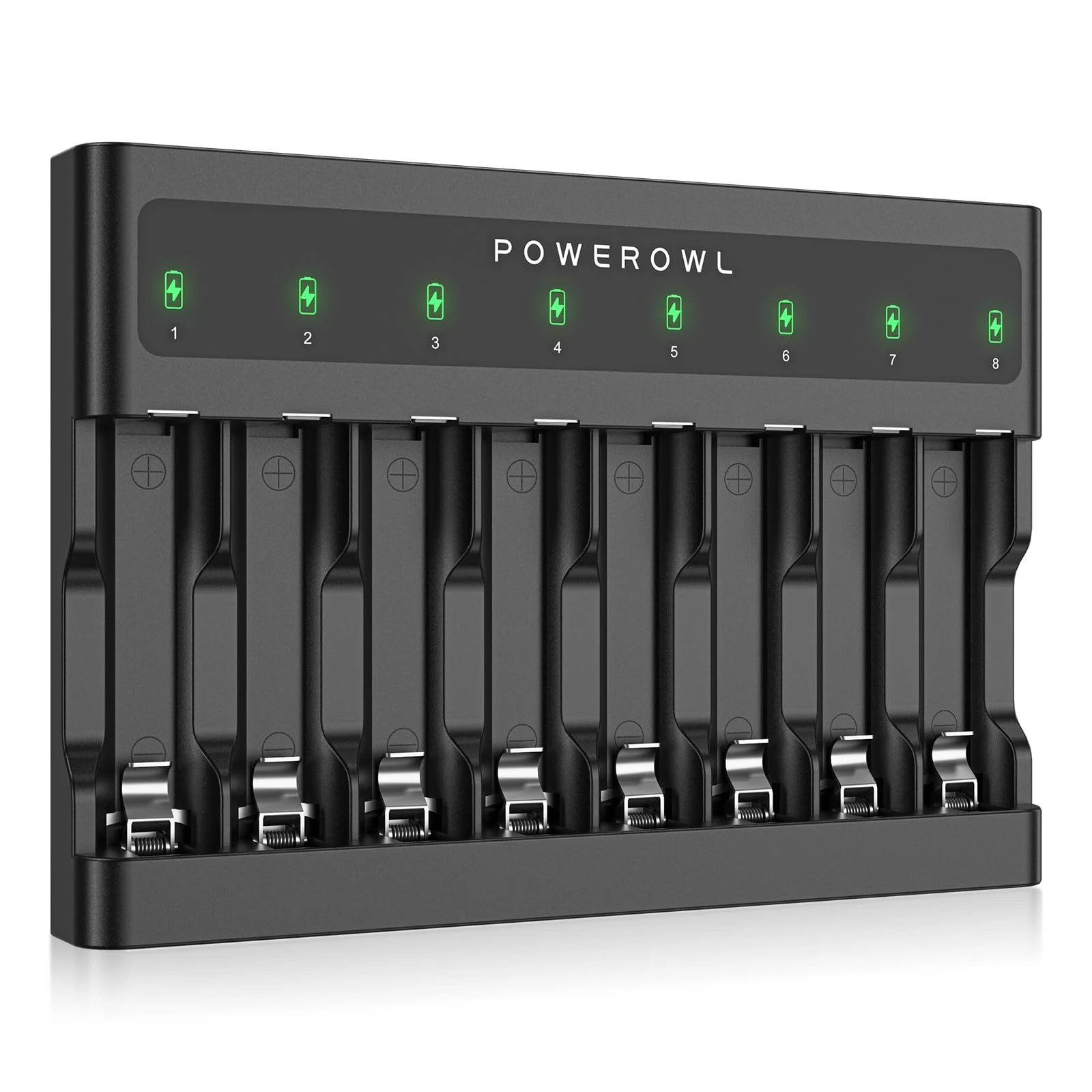 POWEROWL AA AAA Battery Charger 8 Bay, Independent Slot, USB Fast Charging for Ni-MH Rechargeable Batteries