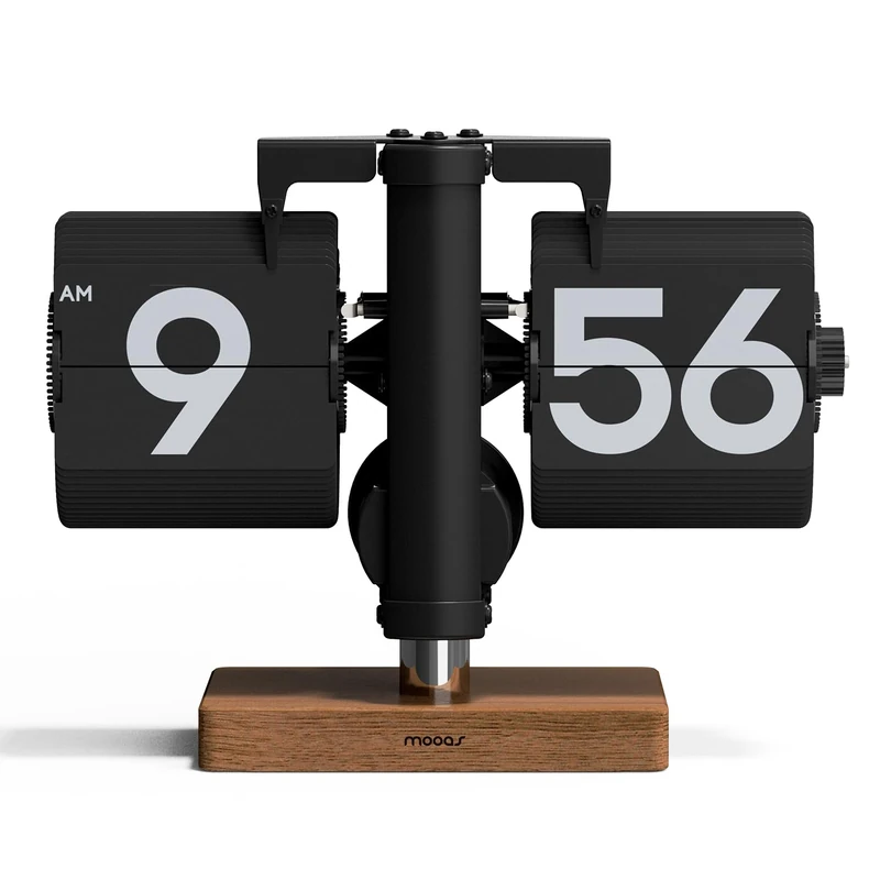 mooas Classic Modern Wood Mini Flip Desk Clock (Black), Retro Vintage Analog Design Auto Flip Clock Table Clock Large Number Battery Powered, Ideal for Home Office School Hotel Café - Image 1