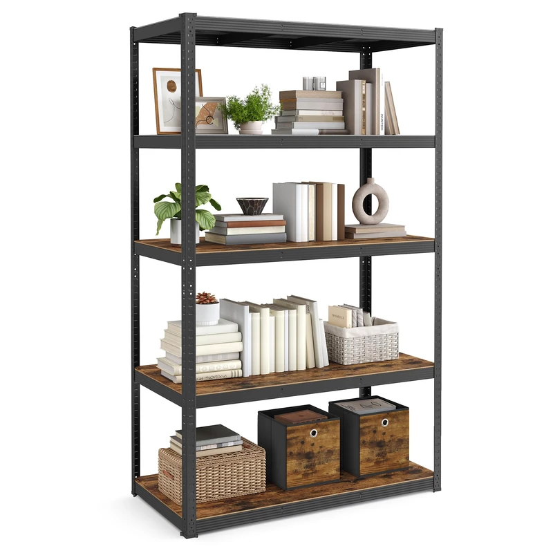 SONGMICS Shelving Unit, 60 x 120 x 200 cm, 750 kg Load Capacity (150 kg per Shelf), Industrial, Adjustable Storage Shelves, for Living Room, Kitchen, Garage, Black and Rustic Brown GLR060B11