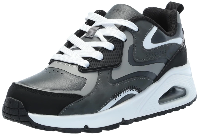 Skechers Boy's Uno Gen1 Color Surge Sneakers, Gray Synthetic/ Black & White Trim, 2 UK Child