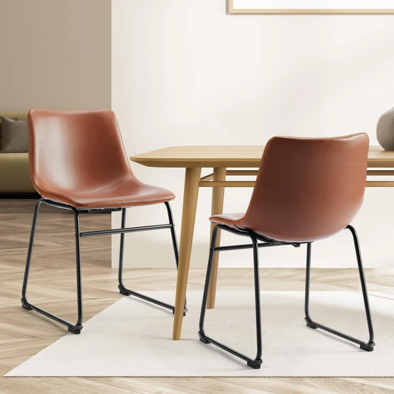 NEWBULIG Matel Leather Counter Chair for Bar Bistro Cafe Kitchen, Whiskey Brown, Stuhl Sitzhöhe 40 cm