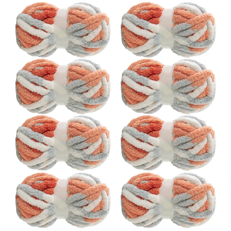 MABOZOO Chunky Yarn for Crocheting & Knitting, 8 Pack, Fluffy Jumbo Chenille, Soft Plush, Giant Thick Fuzzy, Orange & Grey (29 yds, 8 oz Each Skein)