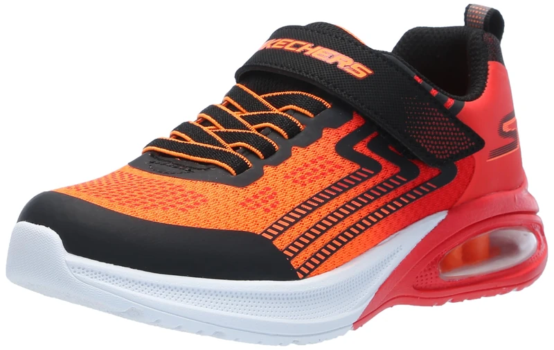 Skechers Boy's Microspec Max Advance Sneakers, Black & Red Synthetic/Textile/Orange Trim, 10 UK Child