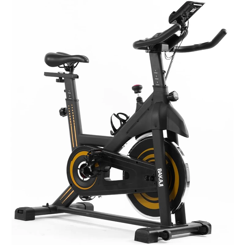 BAKAJI Spinning Bike with LCD Display and Bluetooth with Connection to Fitness App, Gym Training Bike with Adjustable Padded Seat, Ideal Cardio, Legs, Belly, Hips, Home Gym