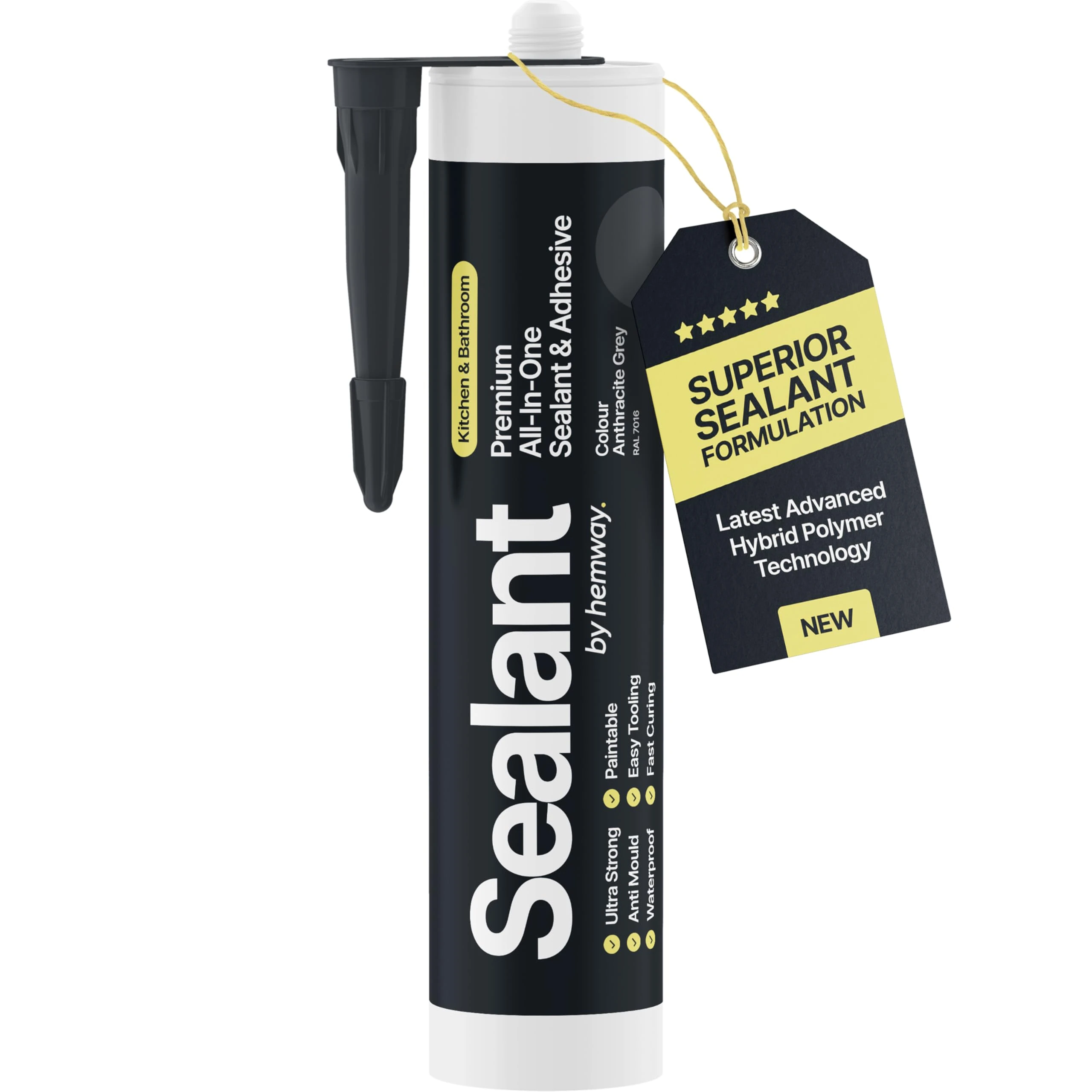 Anthracite Grey Kitchen & Bathroom Sealant & Adhesive Hybrid Polymer | Superior to Bathroom Silicone Sealant | Waterproof, Odourless, Anti-Mould | Ideal For Kitchen & Around Bath & Shower 300ml 1 Pack