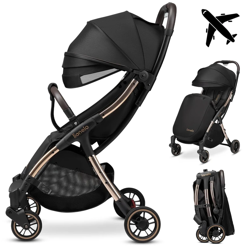 LIONELO Lightweight Baby Stroller Julie ONE for Newborns to 4 Years (22kg) Compact & Foldable Pushchair with Lying Position, Adjustable & Ventilated backrest, Extended Canopy, Footmuff, Mosquito Net